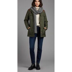 Lauren Ralph Quilted Field Jacket Olive Green W/Brown Leather Accents Size XS